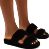 Public Desire Teddi Fluffy Double Strap Slider Faux Fur Slipper | Women Slippers