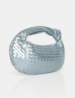 Public Desire The Blame Metallic Iridescent Woven Pu Knot Detail Mini Grab Bag | Women Mini Bags