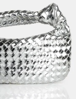 Public Desire The Blame Metallic Mirror Woven Pu Knot Detail Mini Grab Bag | Women Evening Bags
