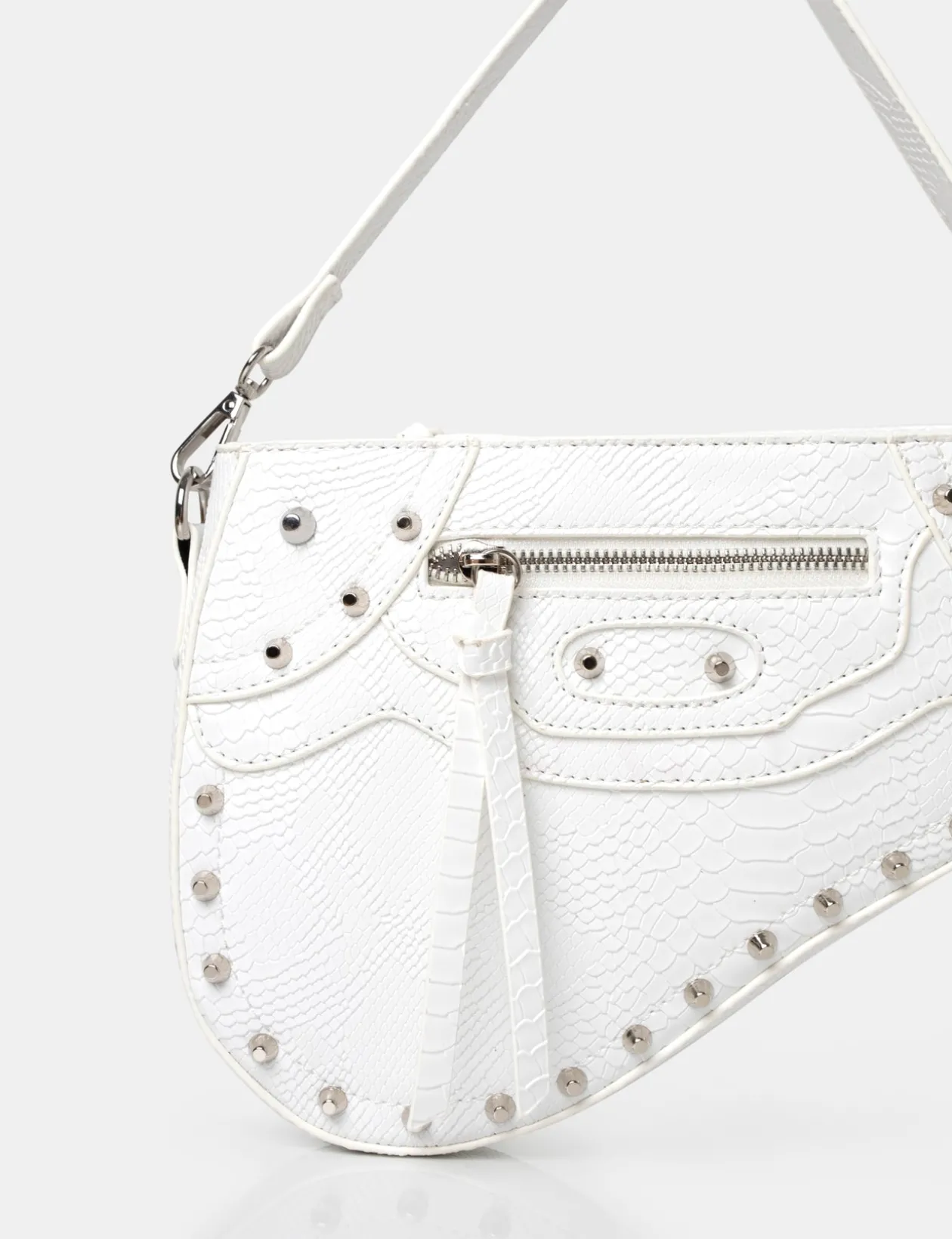 Public Desire The Fox Croc Studded Saddle Shoulder Bag | Women Crossbody And Shoulder Bags
