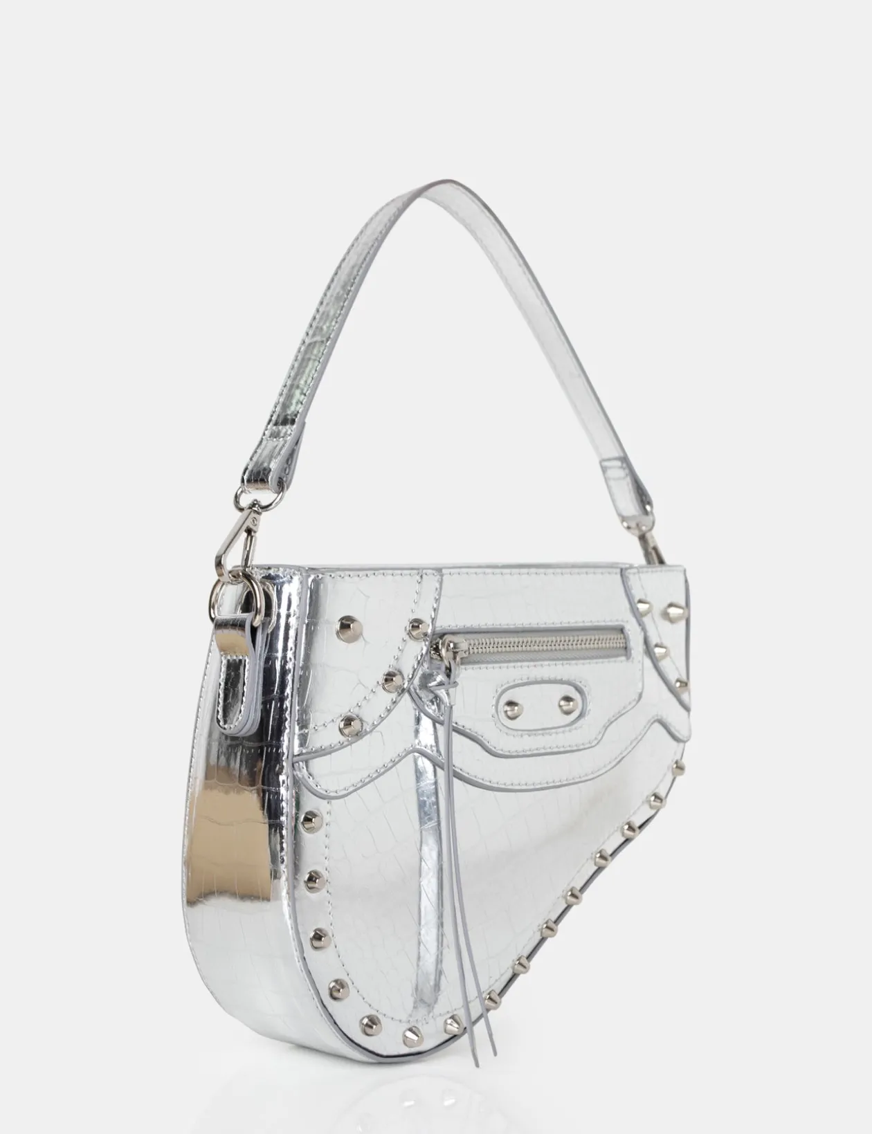 Public Desire The Fox Metallic Croc Studded Saddle Shoulder Bag | Women Crossbody And Shoulder Bags