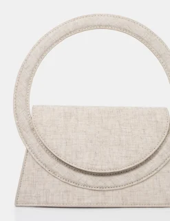 Public Desire The Top Handle Natural Linen Circlur Handle Grab Bag | Women Mini Bags