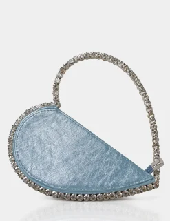 Public Desire The Zee Ice Blue Metallic Diamante Love Heart Grab Bag | Women Diamante Bags