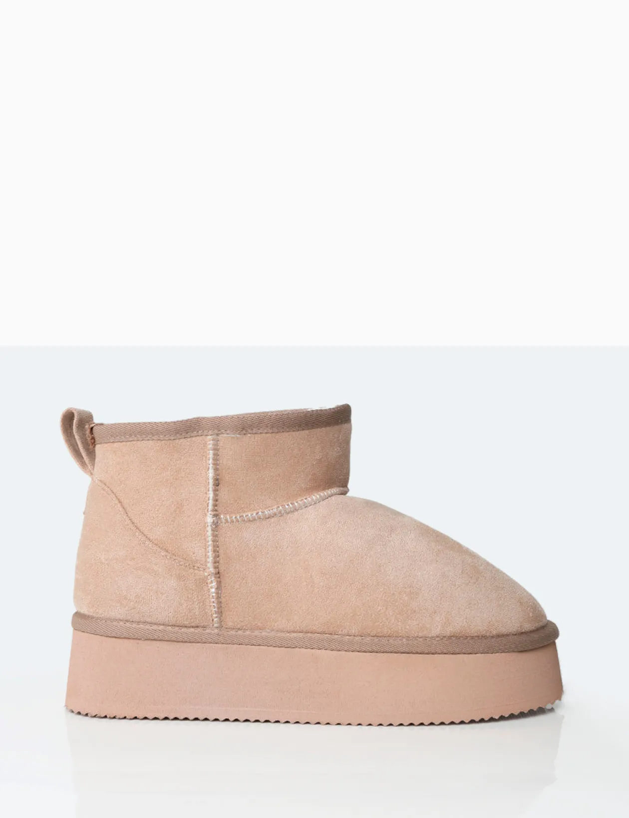 Public Desire Theo Beige Faux Suede Ultra Mini Ankle Platform Boots | Women Ultra Mini Boots