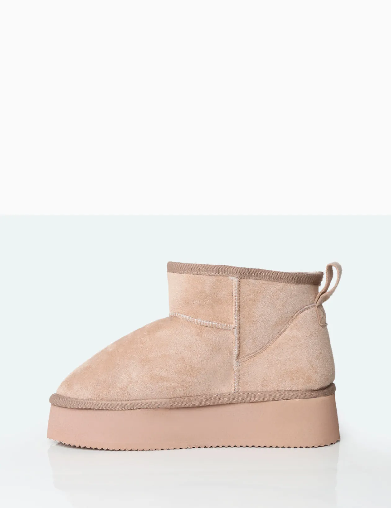 Public Desire Theo Beige Faux Suede Ultra Mini Ankle Platform Boots | Women Ultra Mini Boots