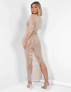 Public Desire Tie Up Mesh Sequin Midi Dress | Women Dresses