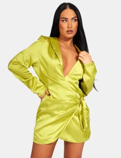 Public Desire Tie Waist Satin Blazer Dress | Women Dresses