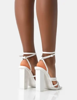 Public Desire Tobi Wide Fit Patent Strappy Square Toe High Block Heels | Women Wide Fit Heels