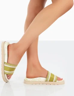 Public Desire Toile Sage Embroidered Print Slide Sandals | Women Sliders