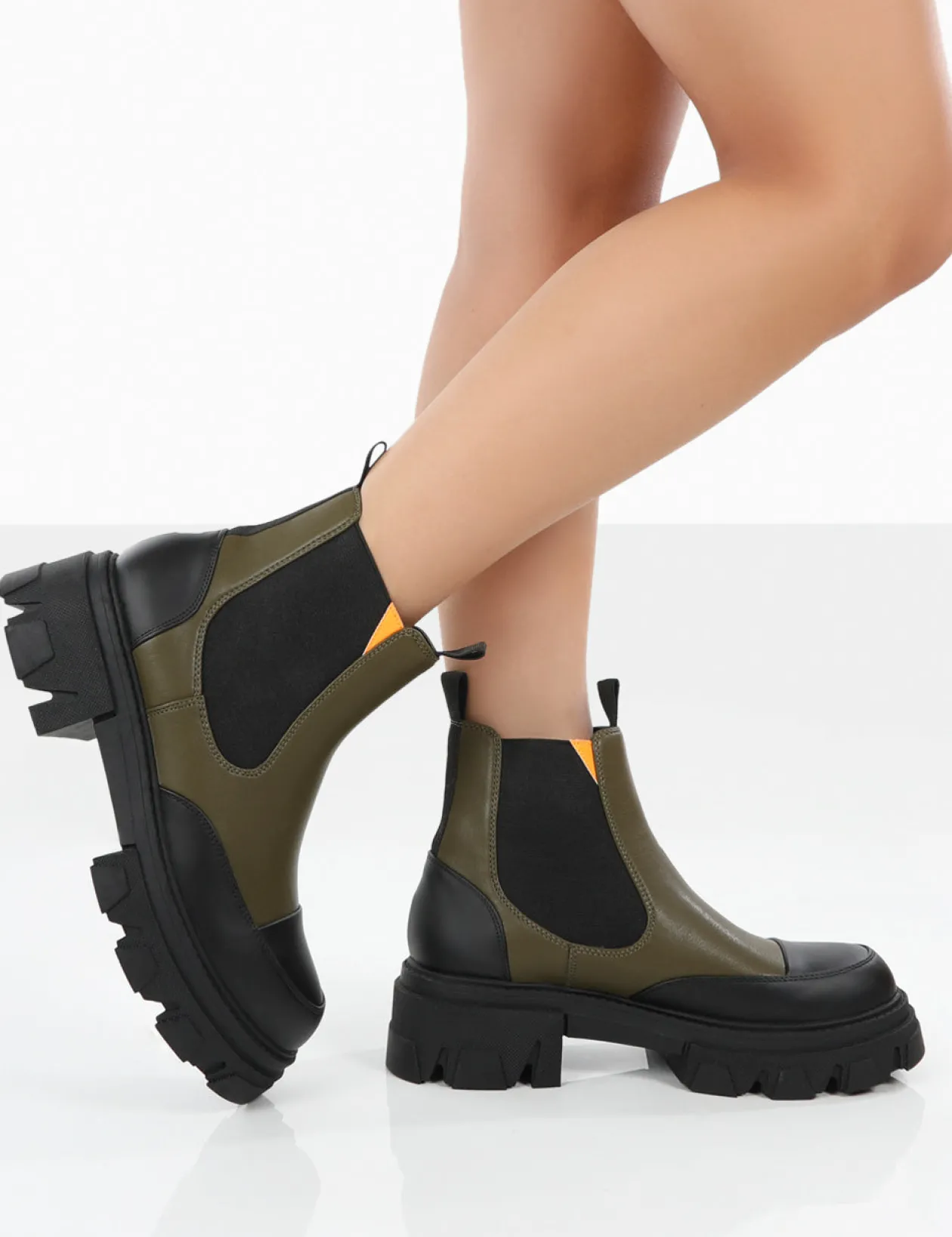 Public Desire Trance Khaki Chunky Sole Chelsea Boots | Women Chunky Boots