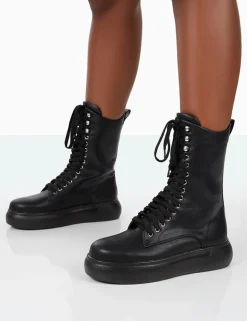 Public Desire Travis Pu Lace Up Platform Chunky Sole Boots | Women Chunky Boots