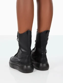 Public Desire Travis Pu Lace Up Platform Chunky Sole Boots | Women Chunky Boots