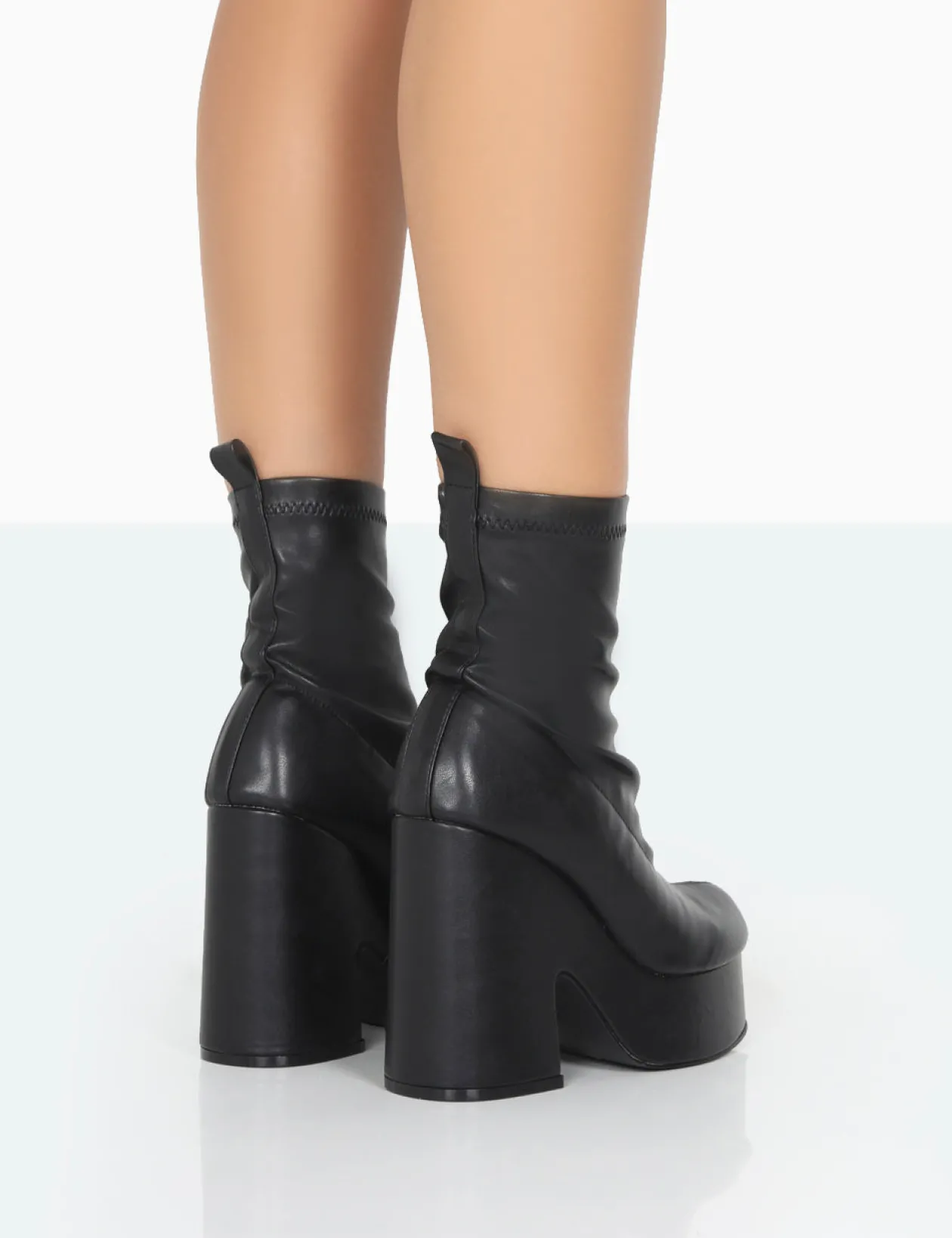 Public Desire Trix Black Stretch Pu Platform Ankle Boots | Women Chunky Boots