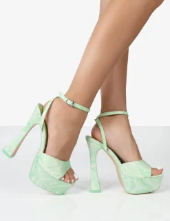 Public Desire Truce Print Satin Strappy Platform Party High Heels | Women Platform Heels