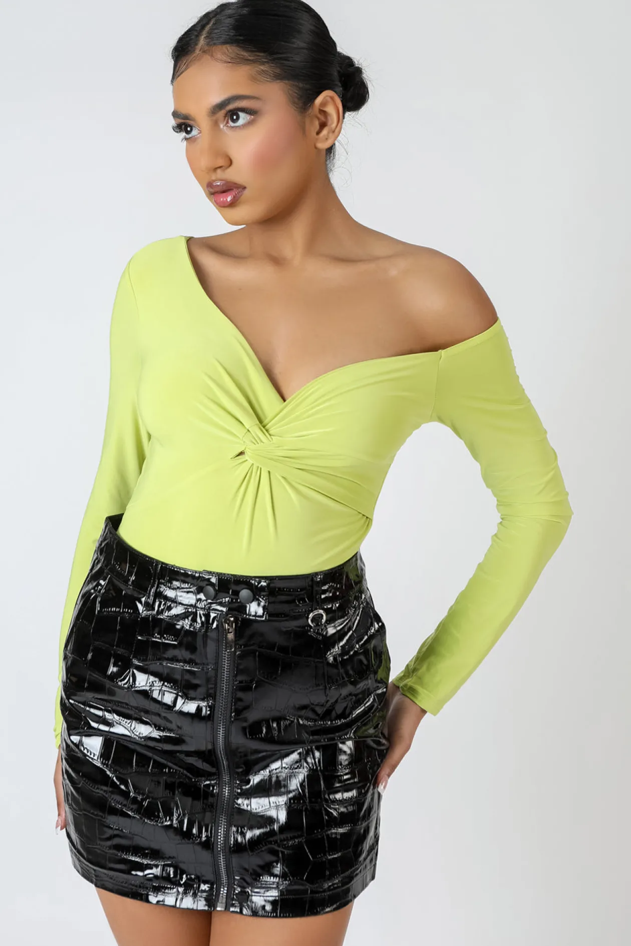 Public Desire Twist Wrap Gather Long Sleeve Bodysuit | Women Bodysuits