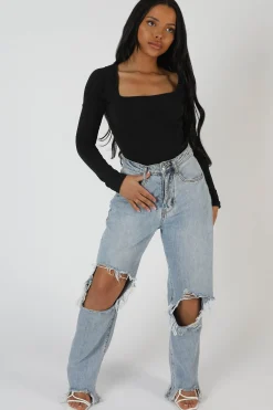 Public Desire Underbust Seam Square Neck Bodysuit | Women Bodysuits