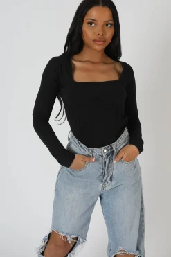 Public Desire Underbust Seam Square Neck Bodysuit | Women Bodysuits