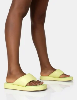Public Desire Vacay Lime Contrast Padded Square Toe Flip Flop Sandals | Women Chunky Sandals