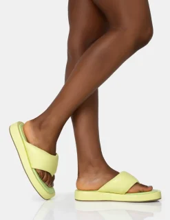 Public Desire Vacay Lime Contrast Padded Square Toe Flip Flop Sandals | Women Chunky Sandals