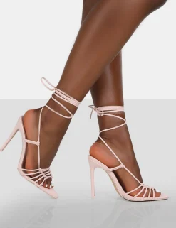 Public Desire Valencia Wide Fit Pu Strappy Lace Up Pointed Toe Stiletto Heels | Women Wide Fit Heels