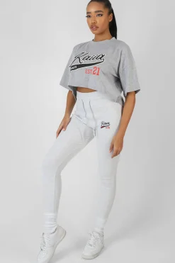 Public Desire Varsity Embroidery Cropped T-Shirt Marl | Women Tops