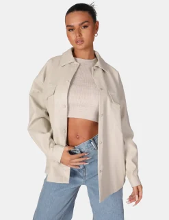 Public Desire Vegan Leather Pocket Oversized Shacket | Women Outerwear & Jackets