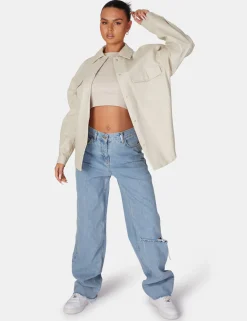 Public Desire Vegan Leather Pocket Oversized Shacket | Women Outerwear & Jackets