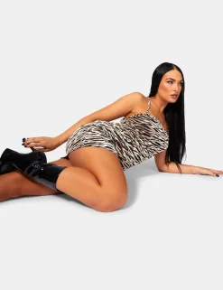 Public Desire Velvet Cowl Front Strappy Mini Dress In Animal Print | Women Dresses
