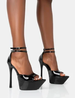 Public Desire Vortex Patent Platform Barely There Pointed Toe Stiletto Heels | Women Stilettos