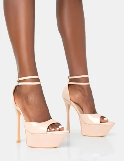 Public Desire Vortex Patent Platform Barely There Pointed Toe Stiletto Heels | Women Stilettos