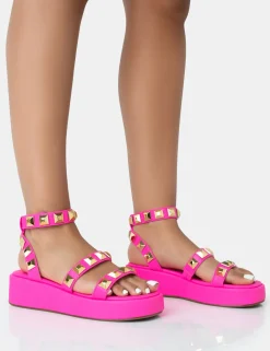 Public Desire Wade Hot Studded Strappy Platform Sandals | Women Flatforms