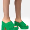 Public Desire Wavez Terry Towelling Round Toe Platform Block Heel Mules | Women Platform Heels