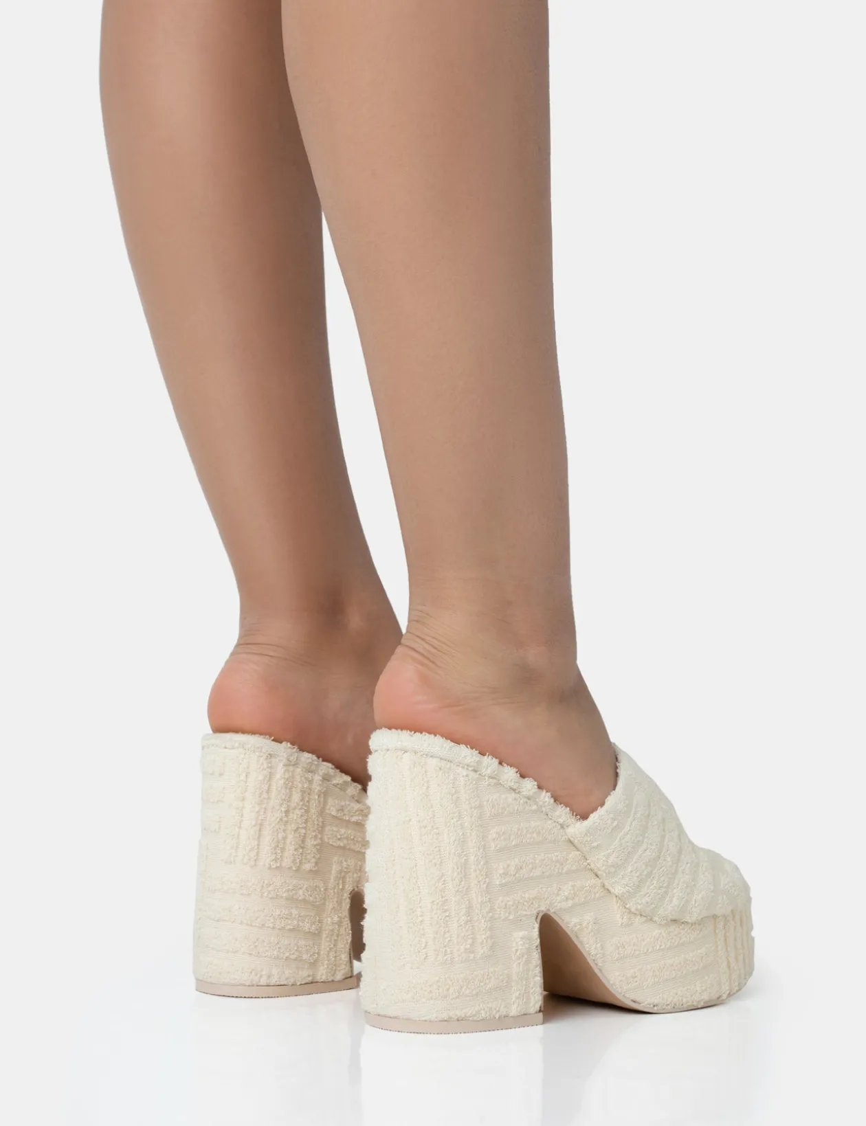 Public Desire Wavez Terry Towelling Round Toe Platform Block Heel Mules | Women Platform Heels