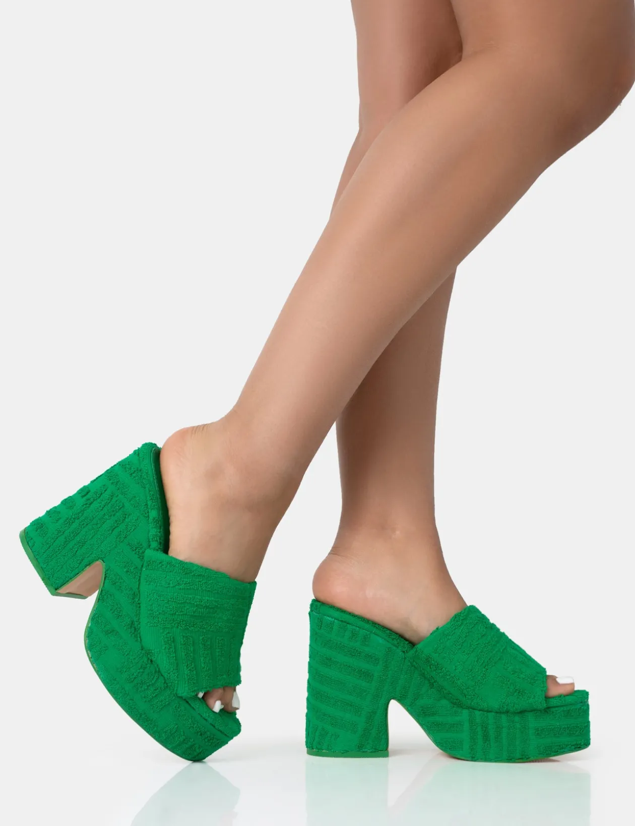 Public Desire Wavez Terry Towelling Round Toe Platform Block Heel Mules | Women Platform Heels