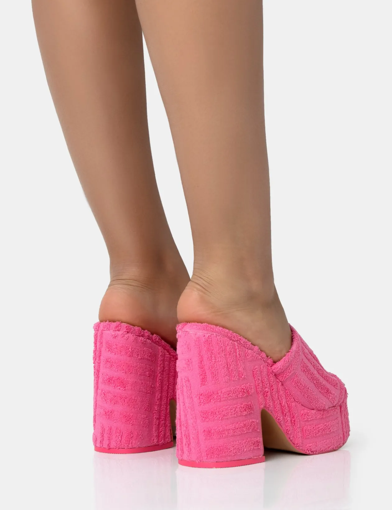 Public Desire Wavez Terry Towelling Round Toe Platform Block Heel Mules | Women Platform Heels