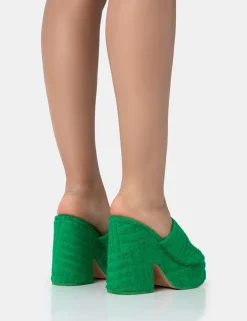 Public Desire Wavez Terry Towelling Round Toe Platform Block Heel Mules | Women Platform Heels