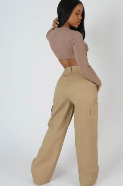 Public Desire Wide Leg Pocket Detail Cargo Trouser | Women Trousers