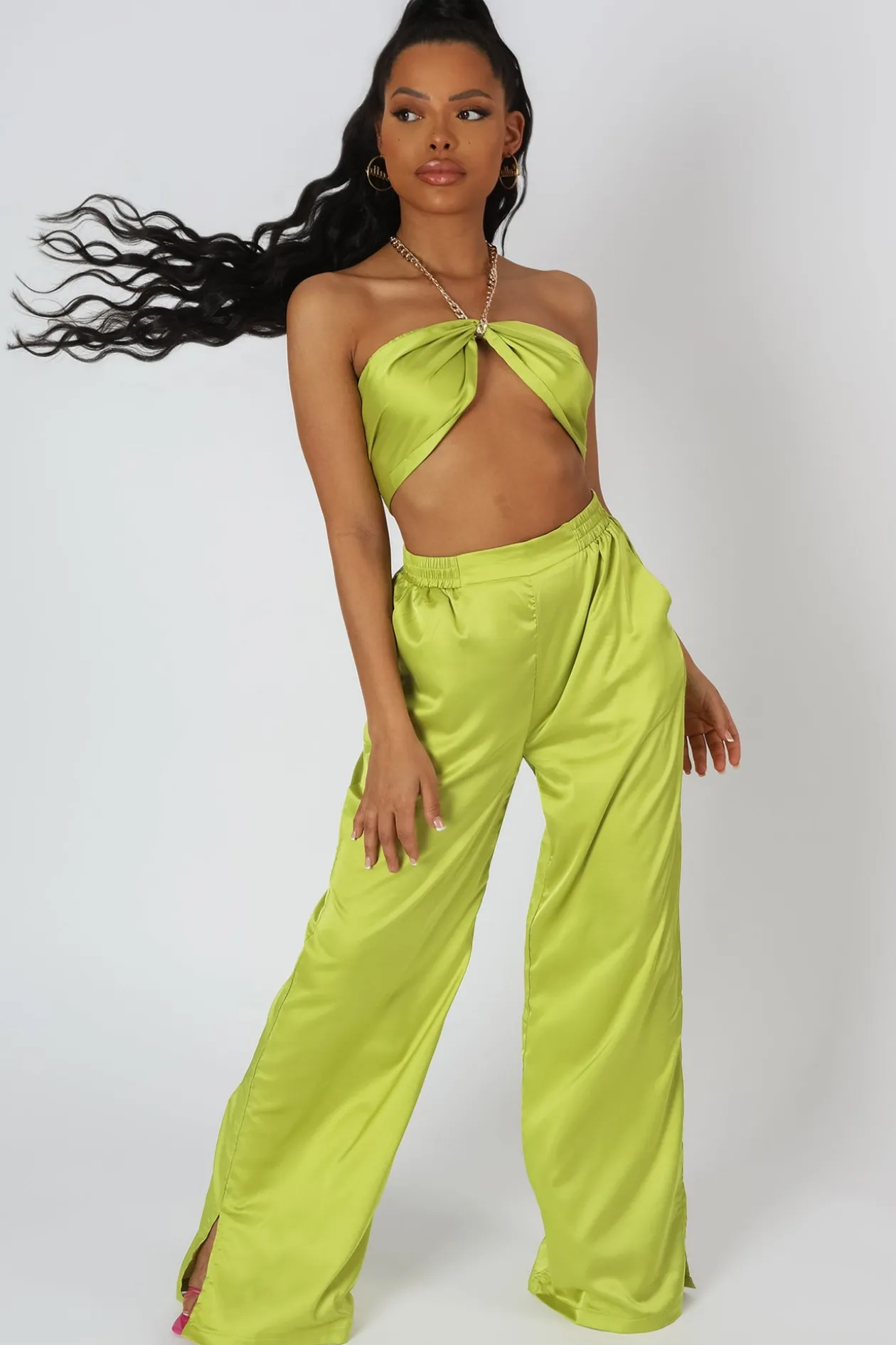 Public Desire Wide Leg Satin Trousers | Women Trousers