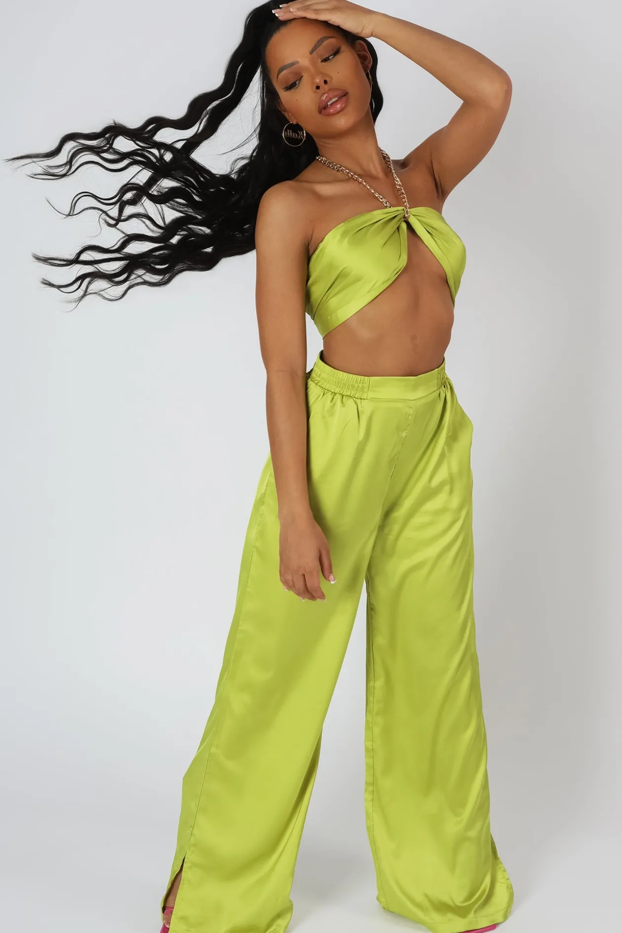 Public Desire Wide Leg Satin Trousers | Women Trousers