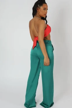 Public Desire Wide Leg Split Hem Satin Tailored Trousers | Women Tailoring