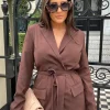Public Desire Wrap Belt Blazer Dress Chocolate | Women Tailoring