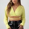 Public Desire Wrap Poplin Cropped Shirt Lime | Women Tops