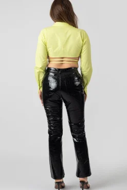 Public Desire Wrap Poplin Cropped Shirt Lime | Women Tops