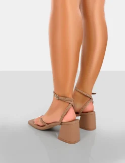 Public Desire Zahra Pu Toe Thong Mid Block Heeled Sandals | Women Mid Heels