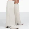 Public Desire Zendaya Ecru Pointed Toe Knee High Block Boots | Women Knee High Boots