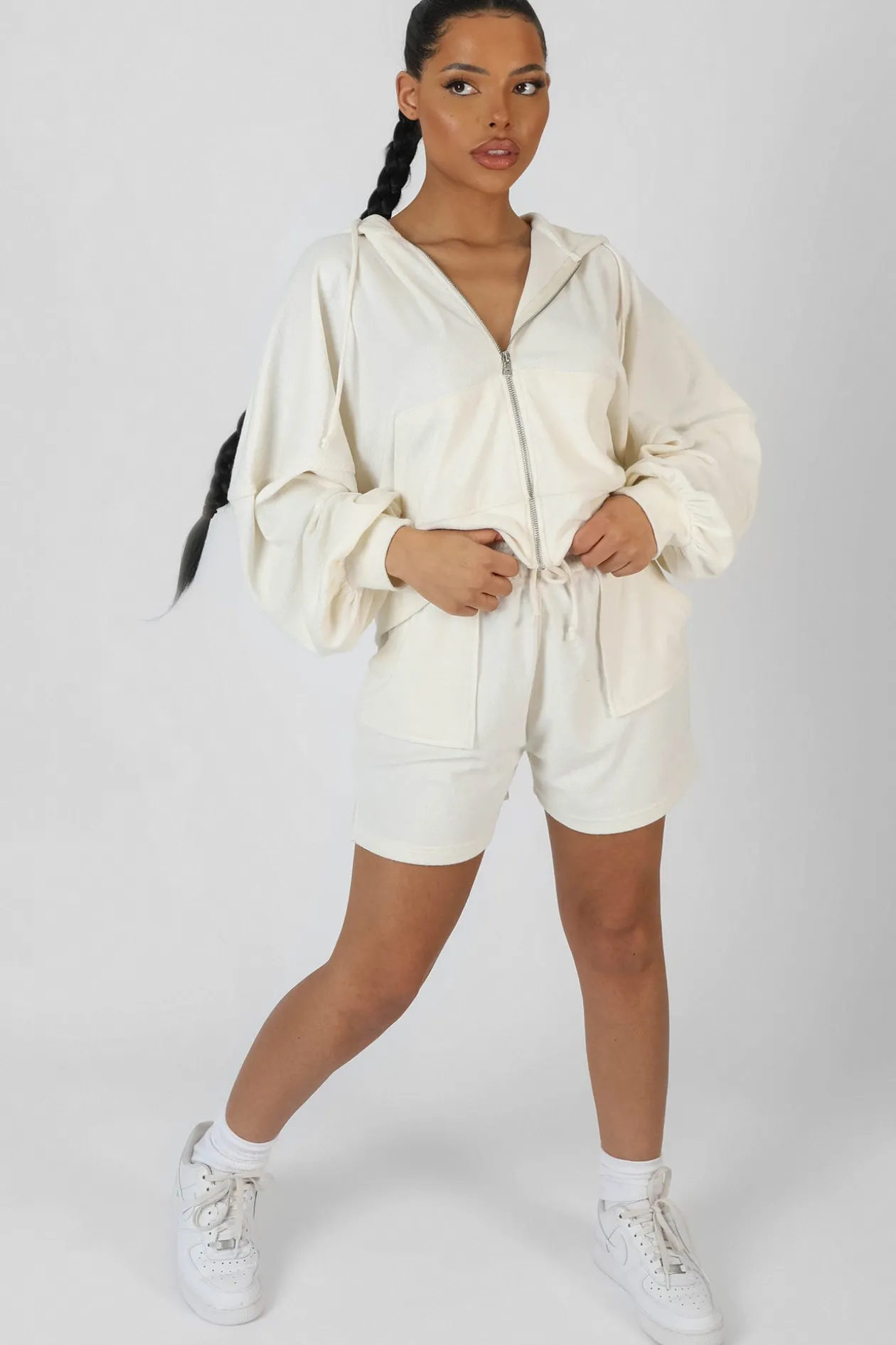 Public Desire Zip Through Towelling Hoodie | Women Sweatshirt & Hoodies