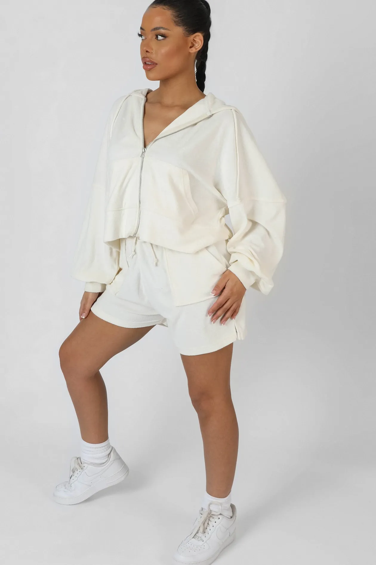 Public Desire Zip Through Towelling Hoodie | Women Sweatshirt & Hoodies