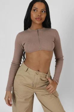 Public Desire Zip Through Underbust Ribbed Top | Women Tops