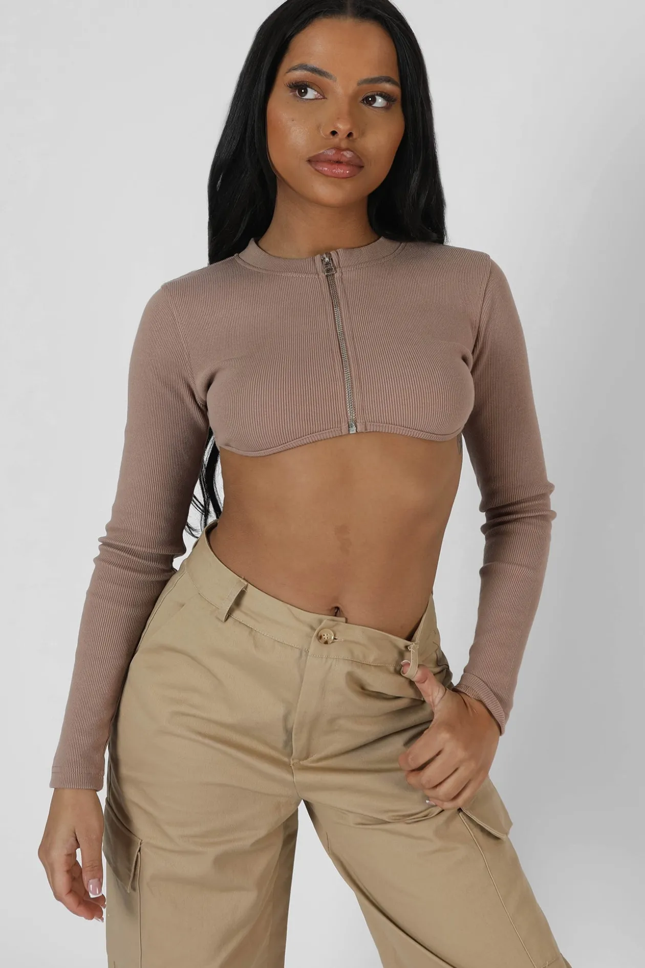 Public Desire Zip Through Underbust Ribbed Top | Women Tops