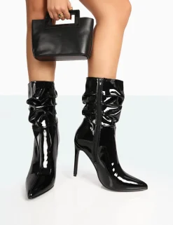 Public Desire Zurich Patent Croc Stiletto Ankle Pointed Heeled Boots | Women Heeled Boots